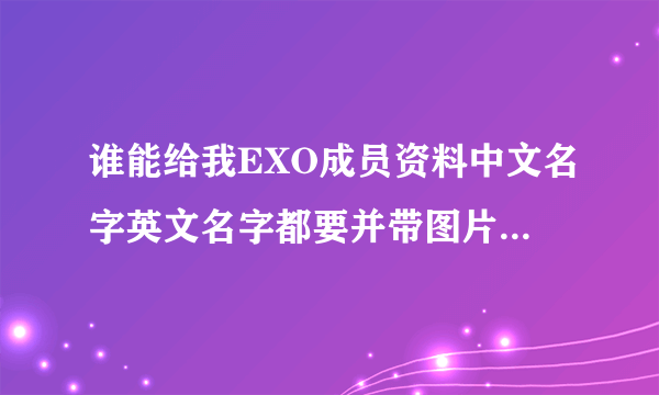 谁能给我EXO成员资料中文名字英文名字都要并带图片，还有分别是哪队的